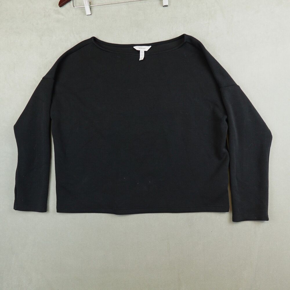 Spanx Air Essentials Top Black Long Sleeve Pullover Size XL Soft Boat Neck